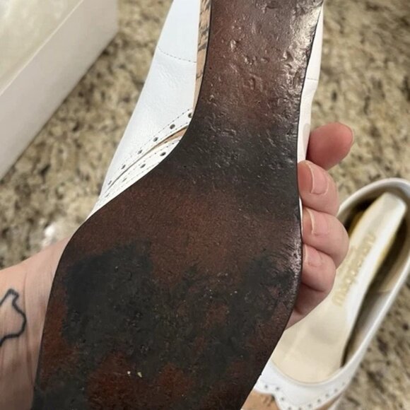 Vintage California Magdesians Women’s White Leather Cork Wedges Shoes 6M - Picture 5 of 11